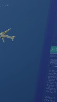 Vertical video: Jet cruising, right readout rising and overlaying hex dumps while showing telemetry