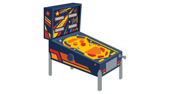 Isometric vector illustration of a retro space themed pinball machine game.
