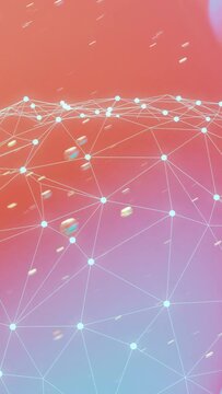 Vertical video: Camera panning, node mesh waving and pulsing as cyan mound shifting, revealing grid