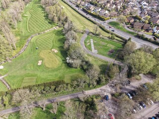 Obraz premium Cosmeston Lakes Country Park Aerial View of Tree Covered Landscape