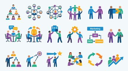 Fototapeta premium Flat design business icons set for teamwork and communication.