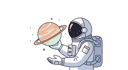 Astronaut Holding Planet in Space. © Haki