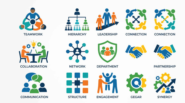 Business icons for teamwork and leadership concepts.
