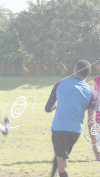 Vertical video: Soccer striker entering box, ball arriving, shooting to score while keeper diving