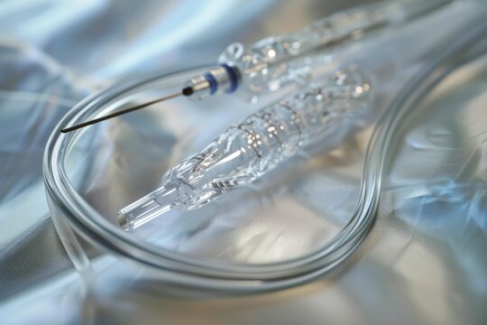 Close up of medical cannula and needle lying on a sterile drape, highlighting the importance of hygiene and precision in medical procedures