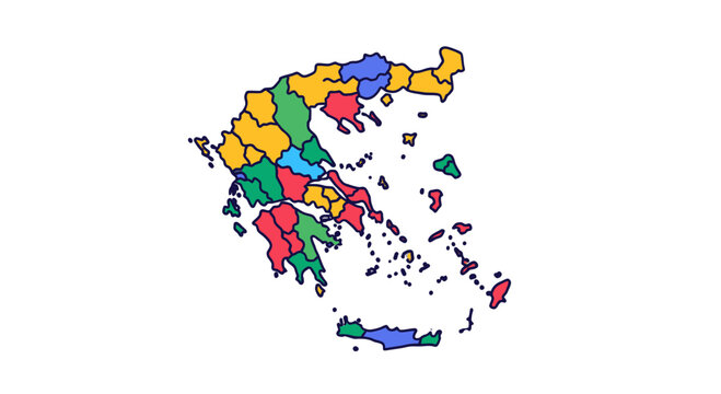 Greece Map Regions Colored Political Divisions Outline Blank Template