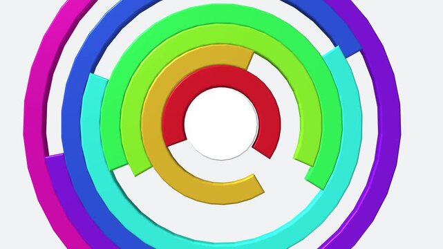Premium 4K animation featuring multi-colored concentric rings with soft shadows. Background High-quality 3D loop for commercial use.