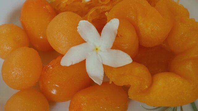 Thai desserts: Thong Yip, Thong Yod, and Khanun.