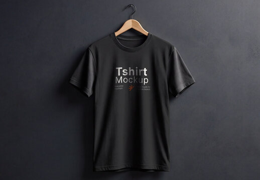 Hanging T-Shirt Mockup on Dark Wall