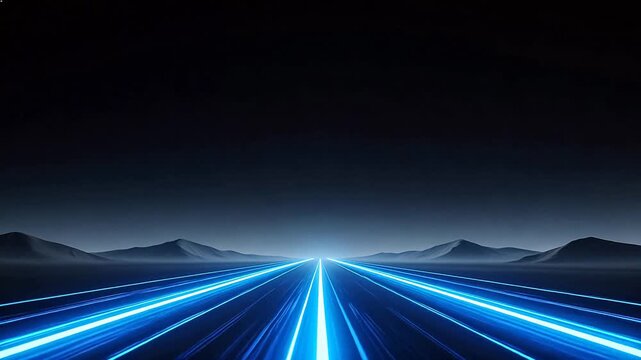 Abstract glowing light path with mountains