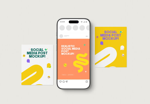 Realistic Social Media Post Mockup Set