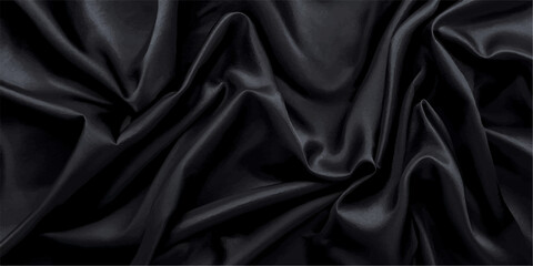 Fototapeta premium Luxurious Black and Gray Silk Fabric Composition with Flowing Satin Waves, Soft Folded Texture and Elegant Highlights, Perfect Abstract Background for Modern Premium Design Projects