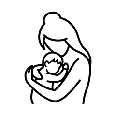 Fototapeta premium Minimalist vector graphic illustration of a mother holding her small baby in a loving and tender embrace for family designs