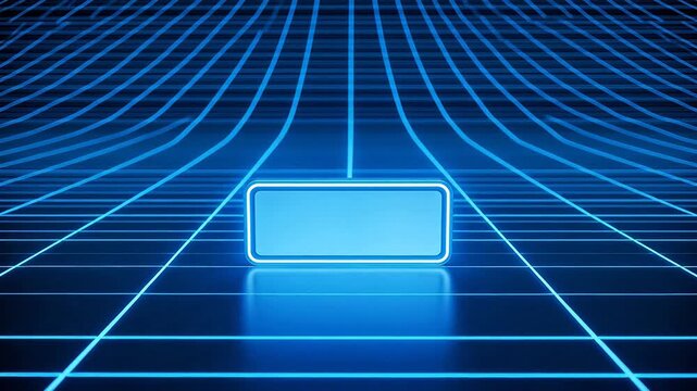 Blue neon grid with glowing rectangle