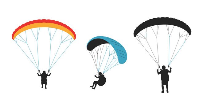 Paragliding icons set with parachutists