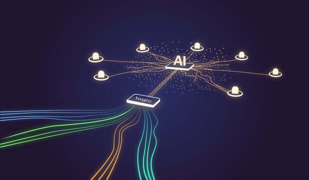 Artificial Intelligence Network Background. Data Flow, Machine Learning System, Neural Connections and Digital Technology Concept