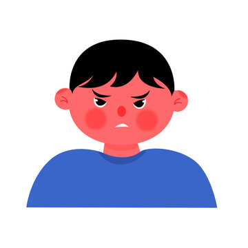 Illustration character of little boy angry expression isolated white background. Anxiety in children illustration vector.