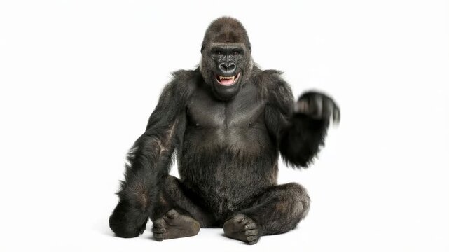 happy gorilla making hi five isolated on white background
