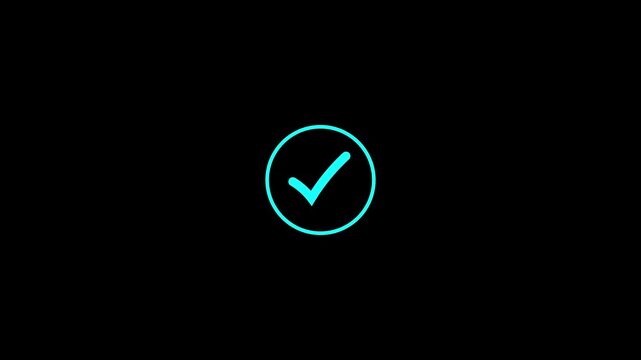 The check mark icon animation, success or correct symbol on black background.