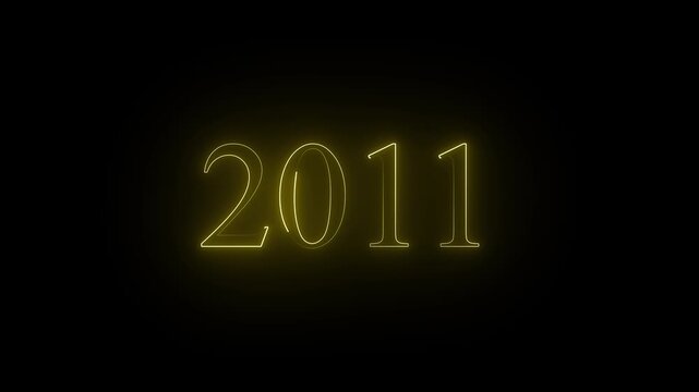 2011 neon text. Abstract 2011 neon text animation, Glowing 2011 neon text on black  background 4k video.