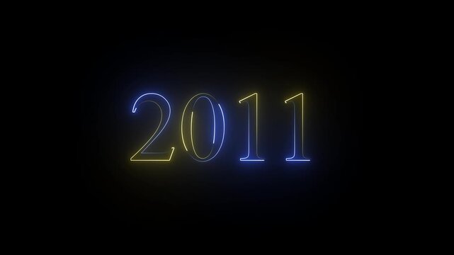 2011 neon text. Abstract 2011 neon text animation, Glowing 2011 neon text on black  background 4k video.
