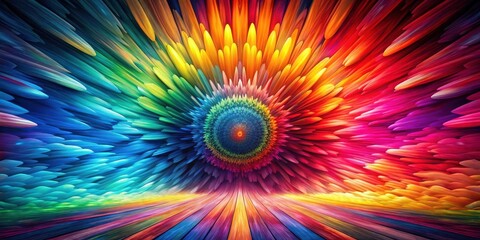 Fototapeta premium Vibrant Spectrum Flower An Abstract Artistic Depiction of a Multicolored Floral Design with a Wooden Pathway Leading to its Center