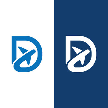 Letter D travel logo, alphabet D plane icon for travel agency Stock Vector - Illustration.