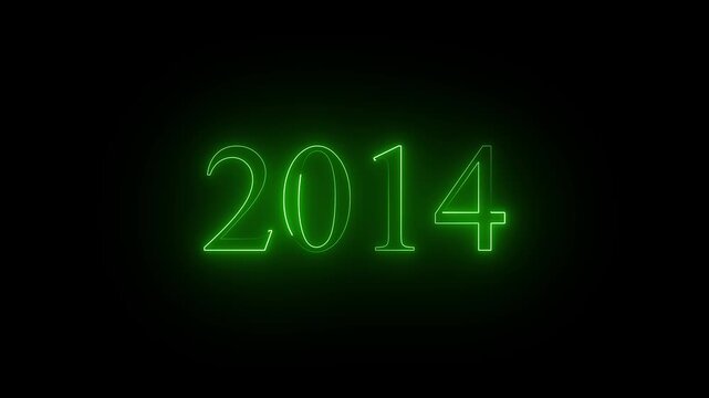 2014 neon text. Abstract 2014 neon text animation, Glowing 2014 neon text on black  background 4k video.