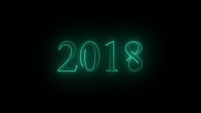 2018 neon text. Abstract 2018 neon text animation, Glowing 2018 neon text on black  background 4k video.