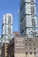 Naklejka premium restored ghost sign of Gelber Bros. Limited: Wholesale Woollens and Dress Goods located on the west-facing wall of 217-225 Richmond St W, Toronto