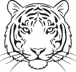 Obraz premium Tiger simple face front outline art on white background.