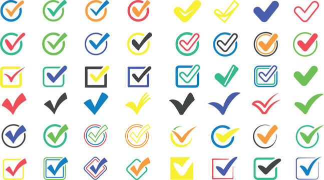 collection of colorful checkmark icons on white background for design