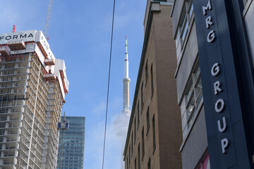 Naklejka premium view south (up) Duncan St to King St W (incl FORMA condo, designed by Frank Gehry) and MRG Group (Live), music management and promotion office at 26 Duncan St W, Toronto
