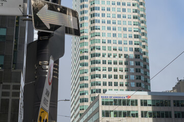 Obraz premium facade of Brookfield Place with Bank of America sign at 181 Bay St, Toronto - looking east on Wellington St W