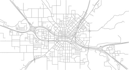 Obraz premium Minimalist City Street Map Outline with Roads and Buildings, isolated white background