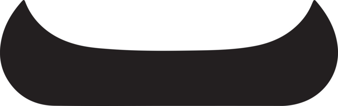 A clean black silhouette of a traditional canoe boat icon, shown from a side profile perspective against a plain white background.