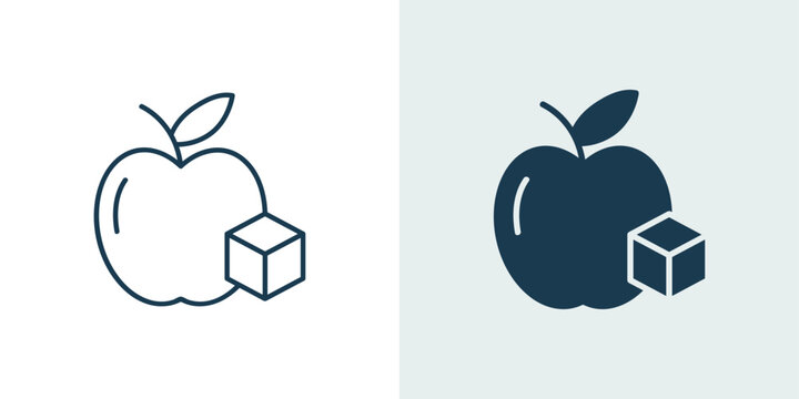 Apple with sugar cube icon set in outline and solid vector styles