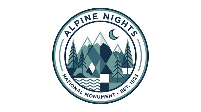 Vintage alpine nights national monument geometric mountain badge logo design