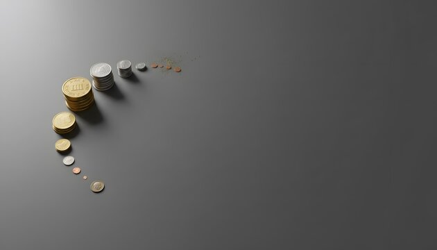 Decreasing coin stacks showing financial decline loss and reduction in wealth over time