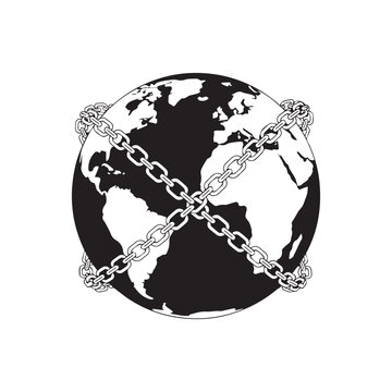 Globe wrapped with chains illustration