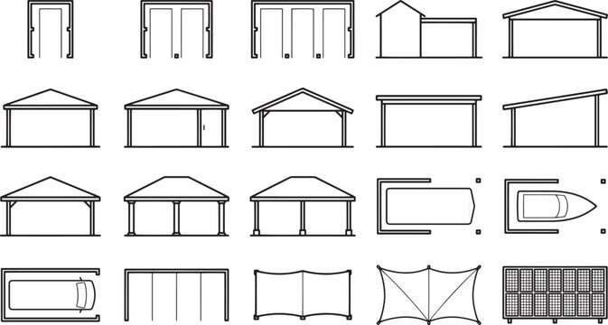 Illustrative representation of various architectural building concepts, presenting diverse designs.