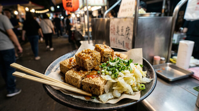 Taiwanese fermented tofu street food plate