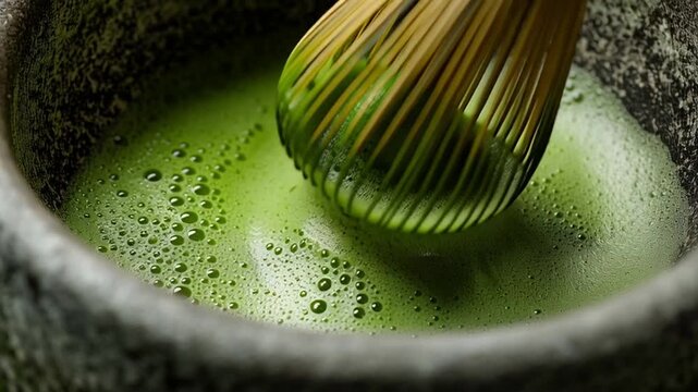 matcha tea whisking