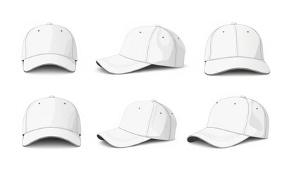 Realistic white baseball cap mockup vector set with multiple view angles blank sports hat template © KAYSUR AHMED