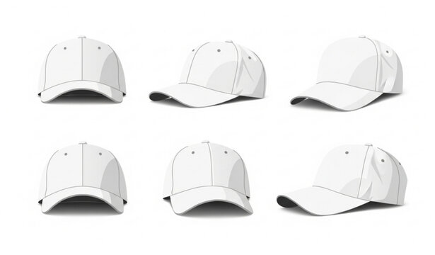 Realistic white baseball cap mockup vector set with multiple view angles blank sports hat template