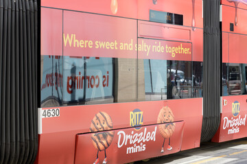 Fototapeta premium trolley car advertising wrap featuring Ritz advertising in Toronto
