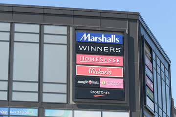 Obraz premium roadside business directory at Stock Yards Village, a shopping mall, located at 1980 St Clair Av W, Toronto