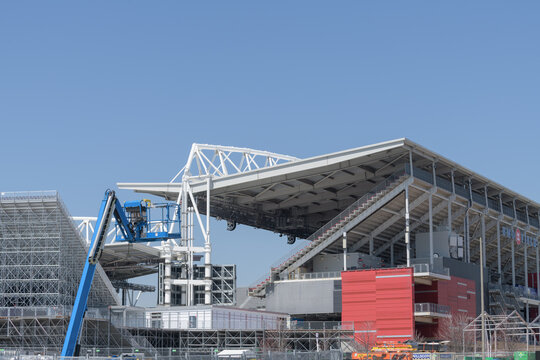 view of BMO Field, a stadium, located at 170 Princes' Blvd, Exhibition Place, Toronto - expansion and preparation for World Cup 2026