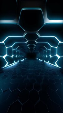 Futuristic Neon Corridor Loop Animation Camera Fly Through