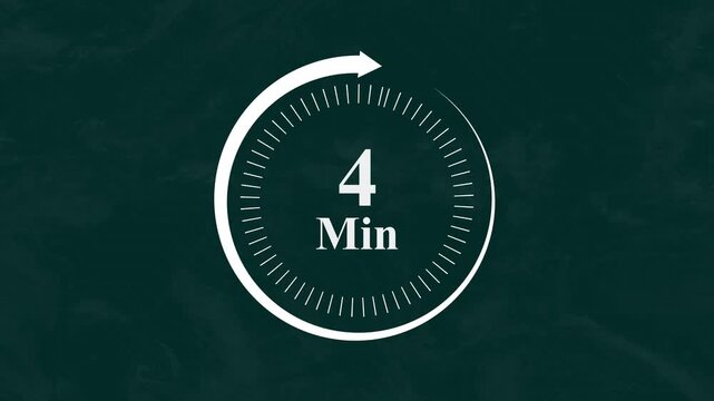 Four minute countdown timer with circular progress bar animation on dark green textured background for presentations and digital media projects